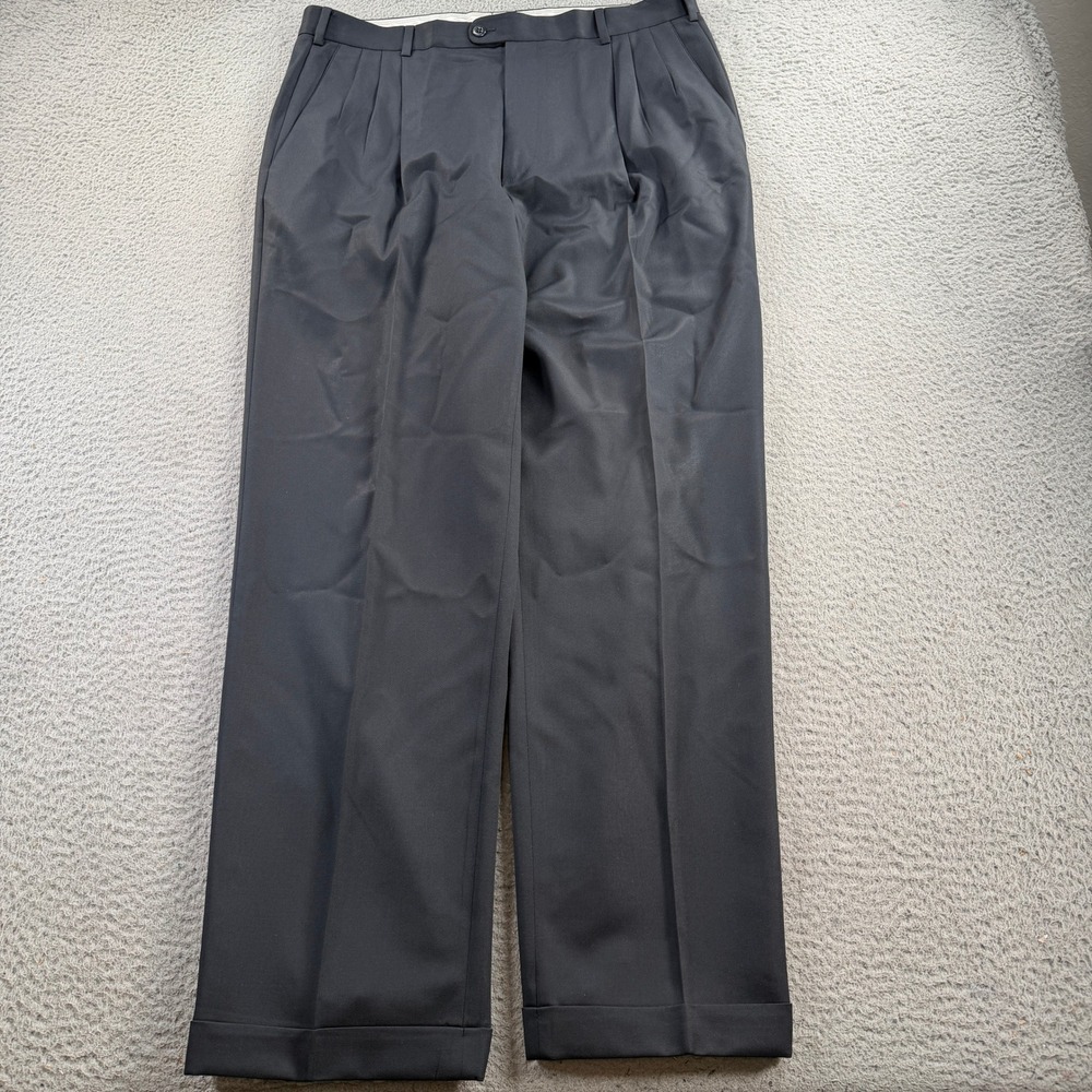 Zanella Alter Dress Pants Mens 36x31 Black Wool Triple Pleated Cuffed Italy